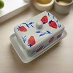 Strawberries Handpainted Butter Dish