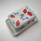 Strawberries Handpainted Butter Dish