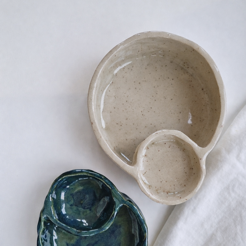 Chip and Dip Bowl in Specled Cream Glaze